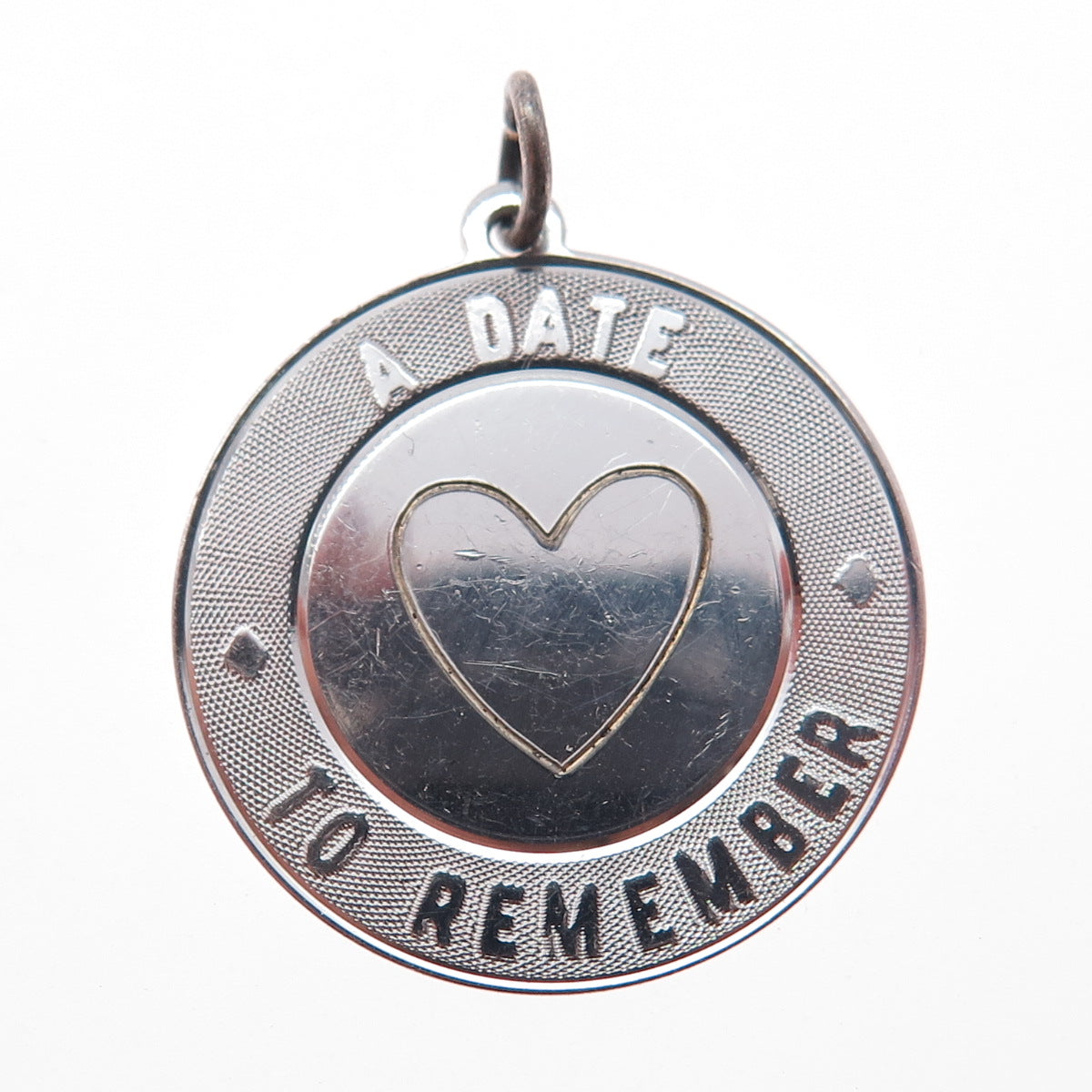 925 Sterling Silver Vintage A Date To Remember Heart Charm Pendant