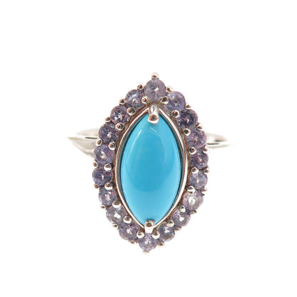 Chuck Clemency 925 Sterling Silver Real Turquoise & Tanzanite Ring Size 8.25
