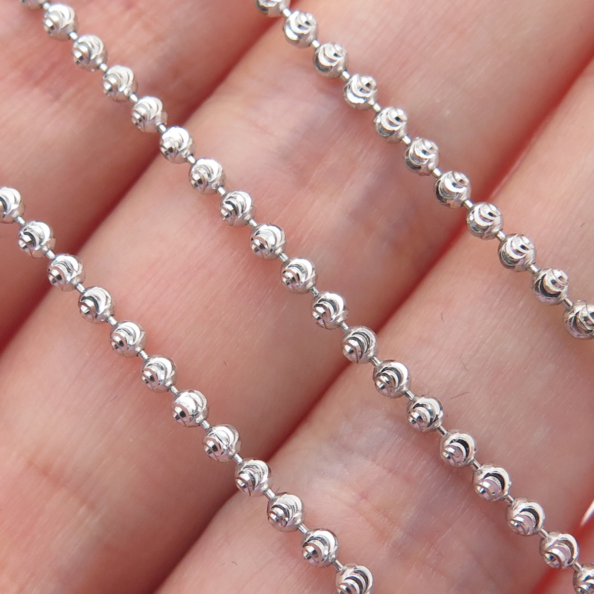 CHRYSOS 925 Sterling Silver Italy Diamond-Cut Ball Beaded Chain Necklace 28"