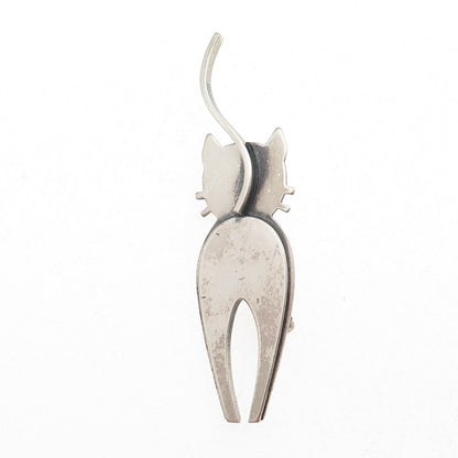 Beau 925 Sterling Silver Vintage Modernist Cat Oxidized Pin Brooch