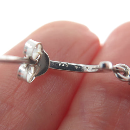 925 Sterling Silver Real Round-Cut Black & White Diamond Dangle Earrings