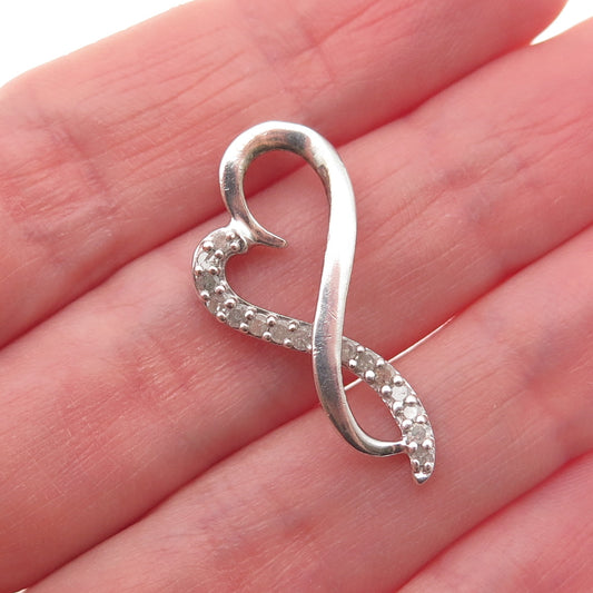 DIAG 925 Sterling Silver Real Diamond Infinity Heart Slide Charm Pendant