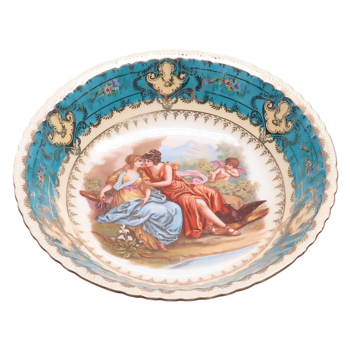 VICTORIA Antique Austria Jupiter & Callisto Hand Painted Porcelain Cabinet Bowl
