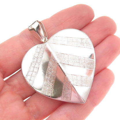 925 Sterling Silver Vintage Modernist Heart Pendant