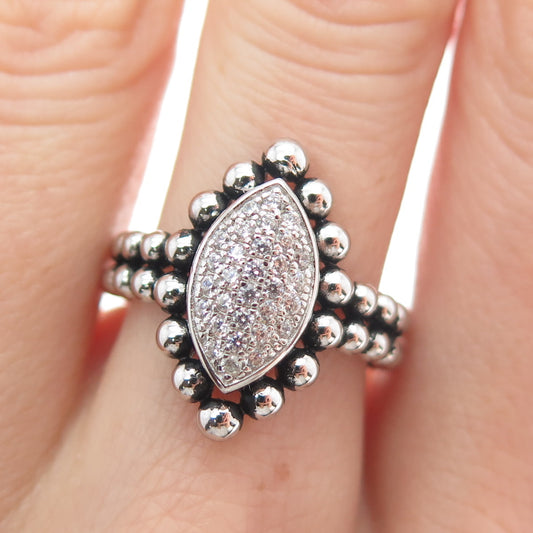 DSMK 925 Sterling Silver Round-Cut C Z Marquise Beaded Ring Size 7.25