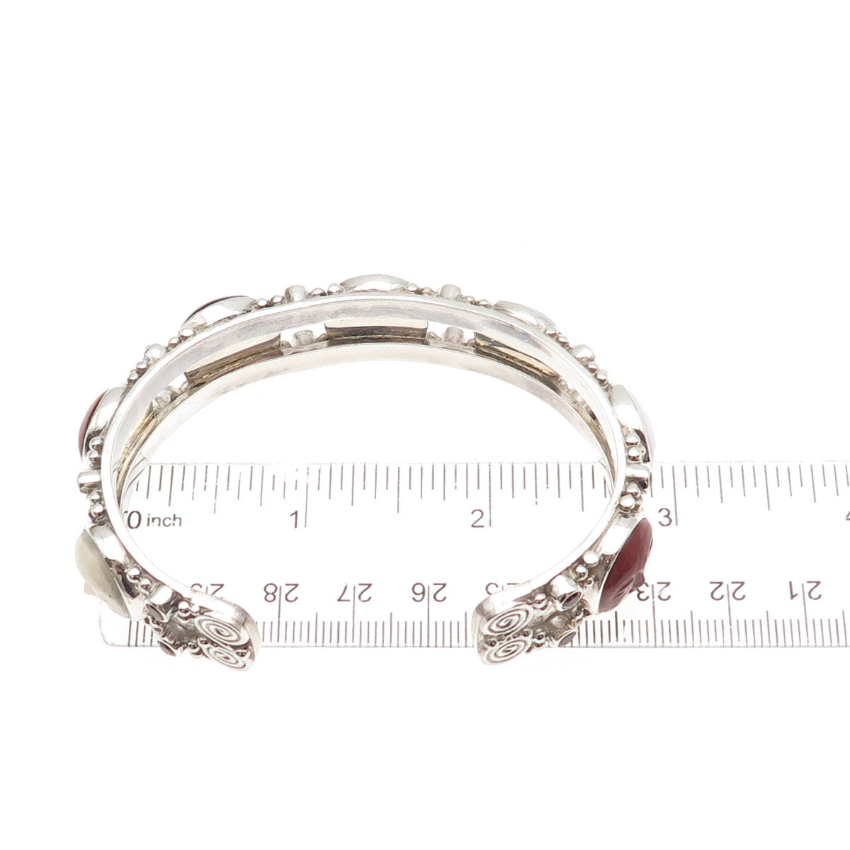 SAJEN Sterling Silver Vintage Real Multi-Gem Moon Face Adjustable Bracelet 6.75"