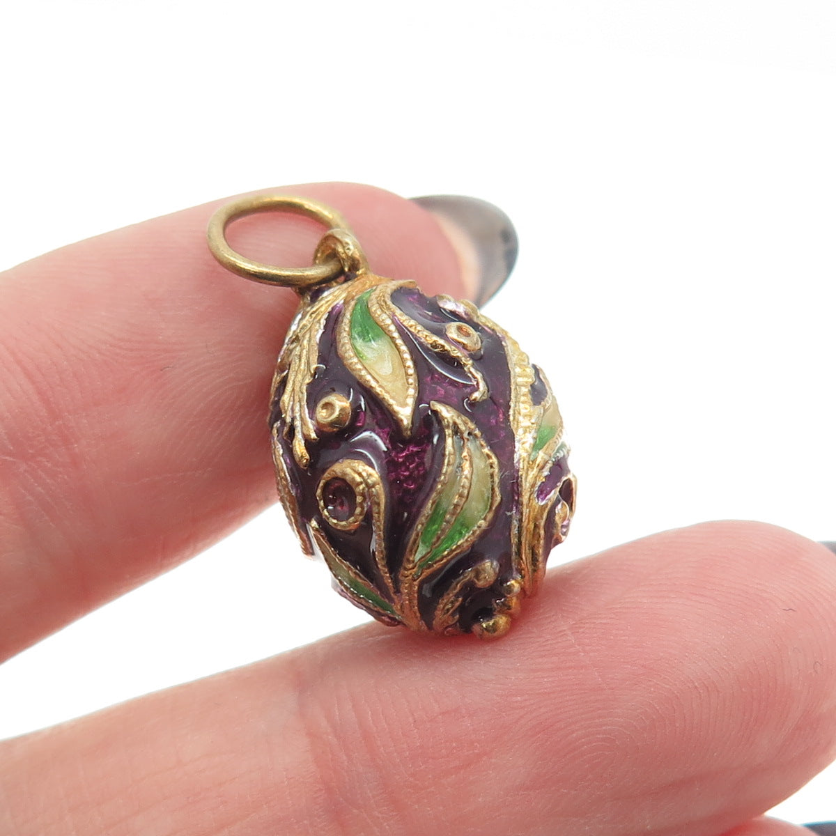 RAFKA Retired 925 Sterling Silver Vermeil Enamel Floral Easter Egg Charm Pendant