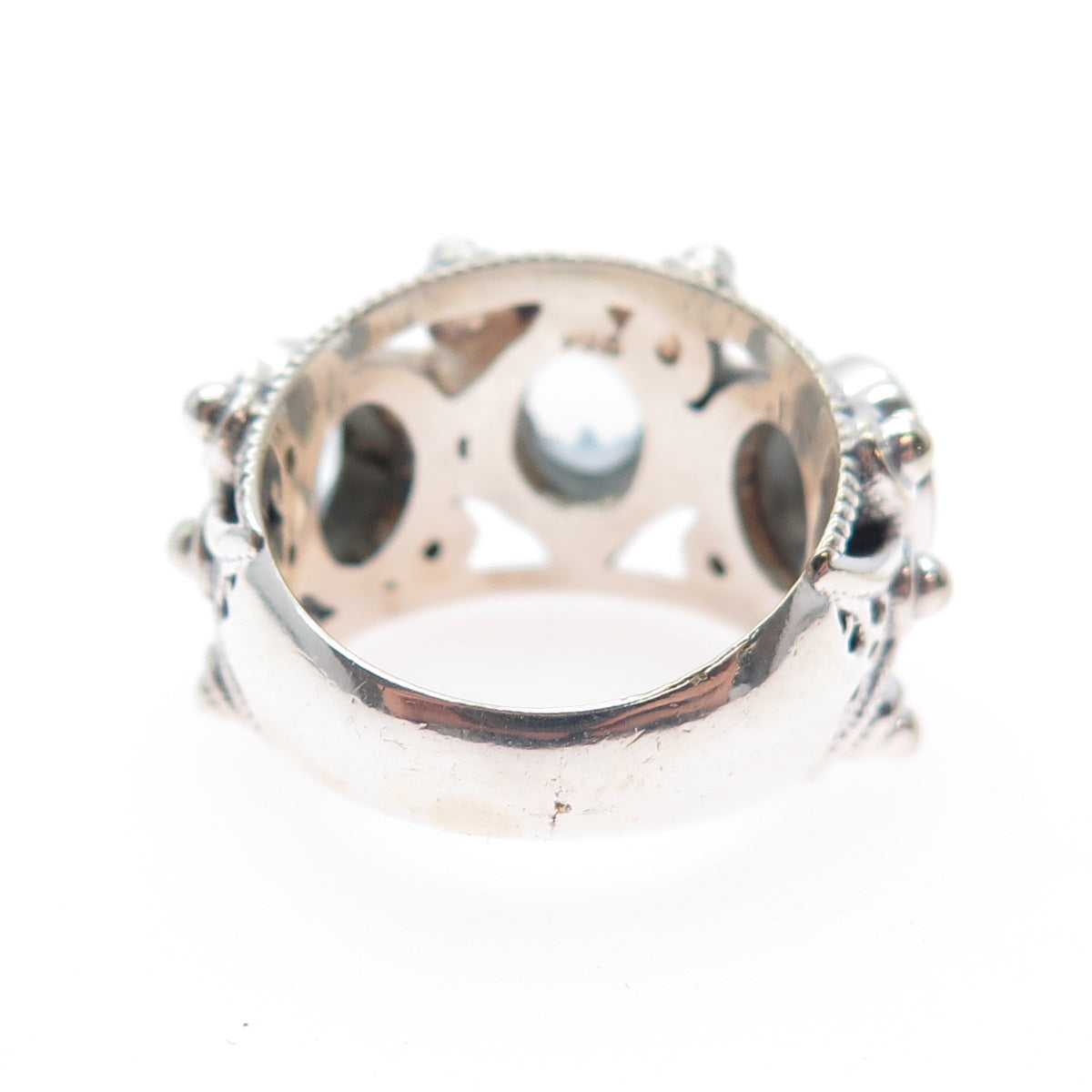 925 Sterling Silver Vintage Real Blue Topaz Modernist Oxidized Ring Size 6.5