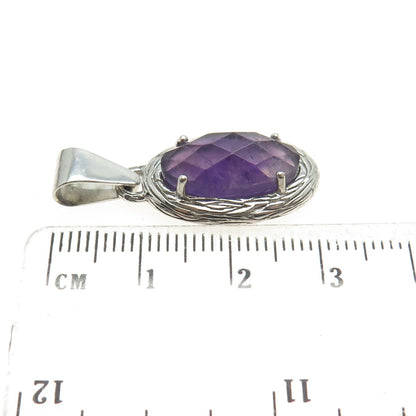 CHAPAL ZENRAY 925 Sterling Silver Real Oval-Cut Amethyst Pendant