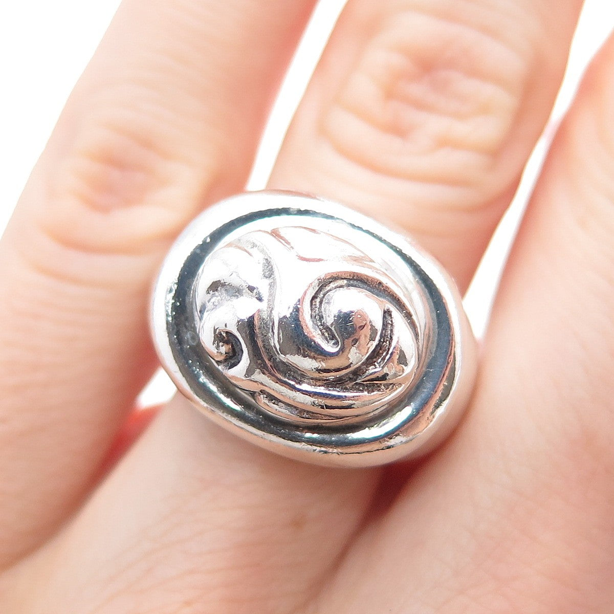 ZINA 925 Sterling Silver Vintage Modernist Wave Oxidized Ring Size 6