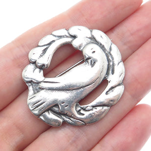 925 Sterling Silver Antique Art Deco Dove Bird Oxidized Pin Brooch