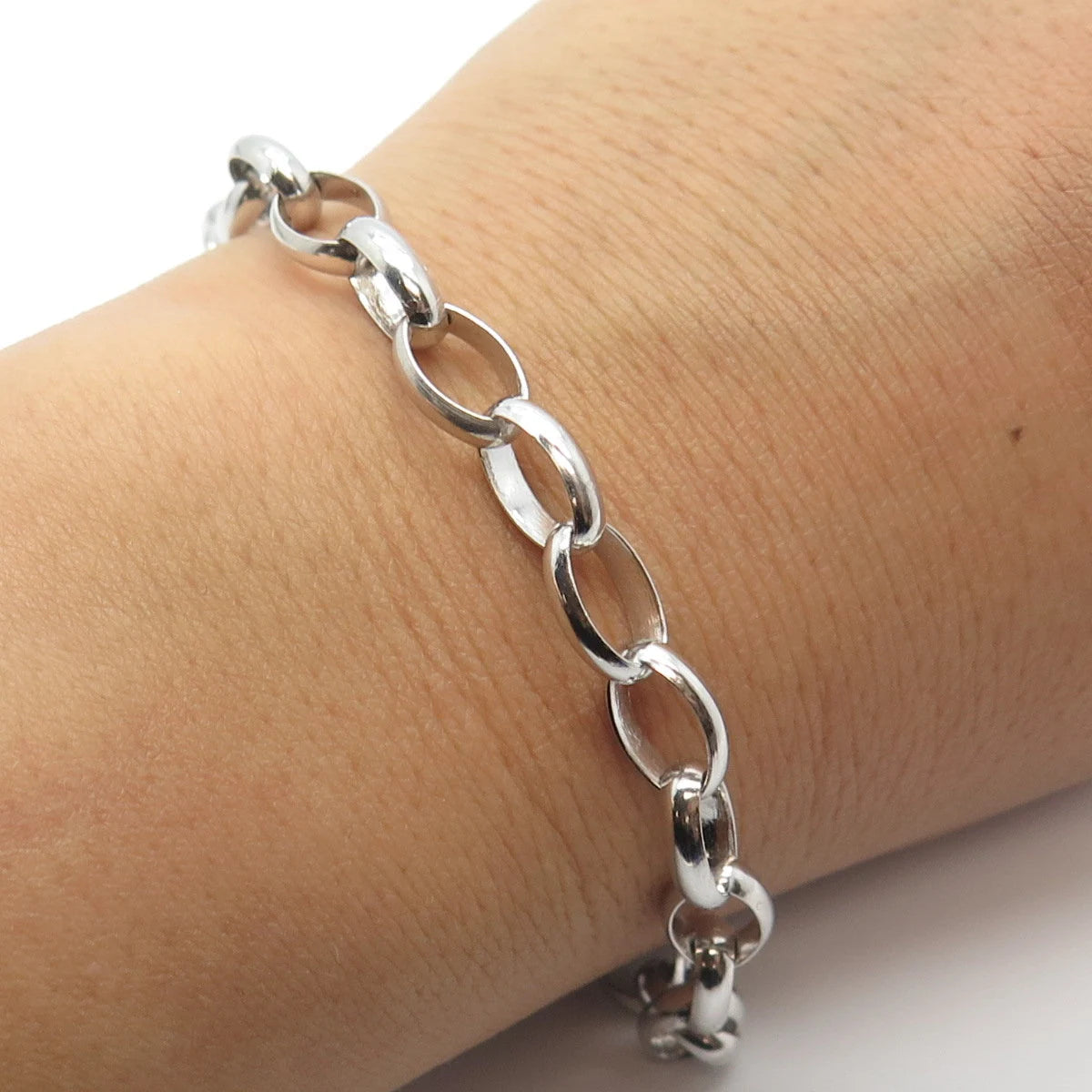 925 Sterling Silver Vintage Toggle Clasp Oval Link Bracelet 6.75"
