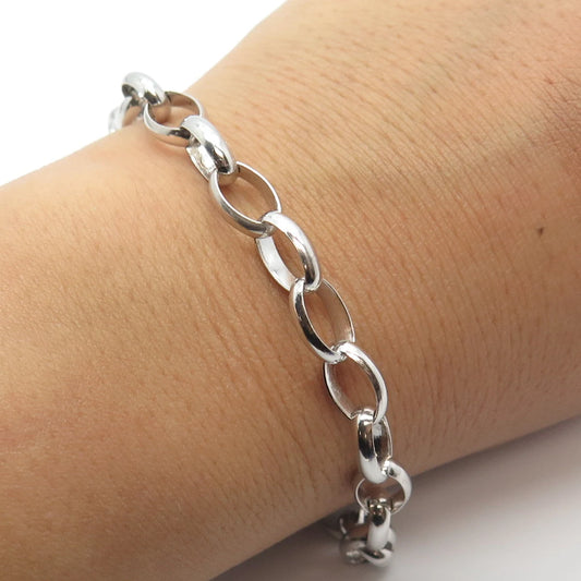 925 Sterling Silver Vintage Toggle Clasp Oval Link Bracelet 6.75"
