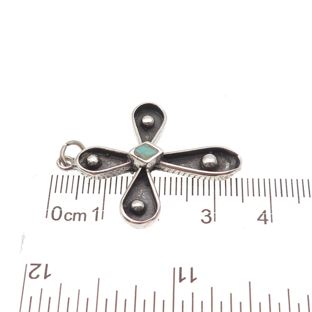 Old Pawn 925 Sterling Silver Vintage Turquoise Cross Oxidized Charm Pendant