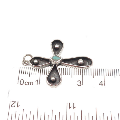 Old Pawn 925 Sterling Silver Vintage Turquoise Cross Oxidized Charm Pendant