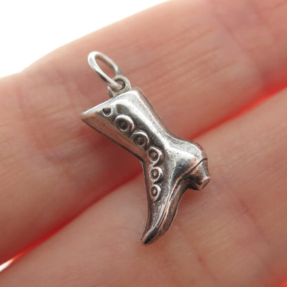 925 Sterling Silver Antique Ladies Boot Minimalist Oxidized 3D Charm Pendant