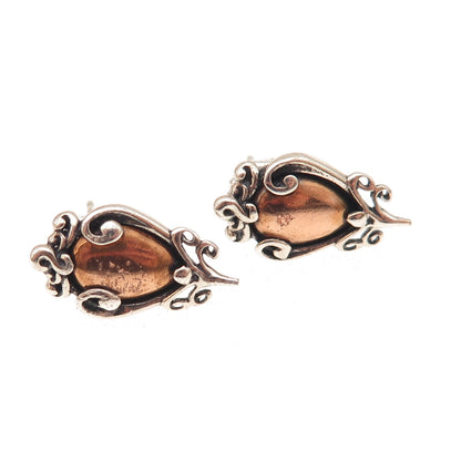 Carolyn Pollack 925 Sterling Silver 2-Tone Vintage Floral Oxidized Earrings