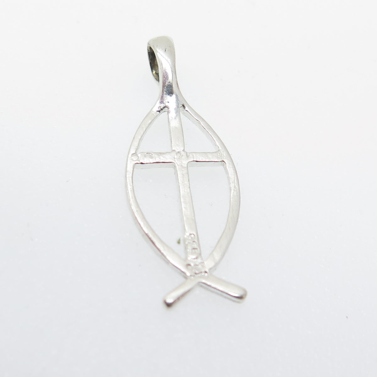 925 Sterling Silver Vintage Ichthys Symbol Cross Religious Pendant