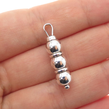 925 Sterling Silver Vintage Baby Beaded Rattle Minimalist 3D Charm Pendant