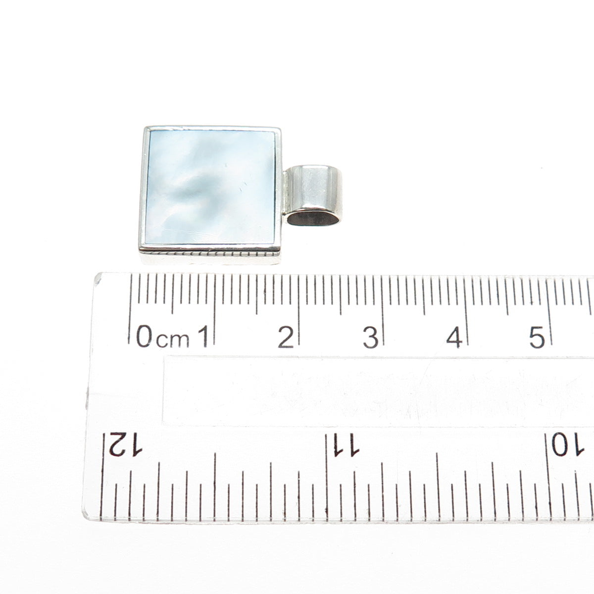 925 Sterling Silver Vintage Real MOP Square Slide Charm Pendant
