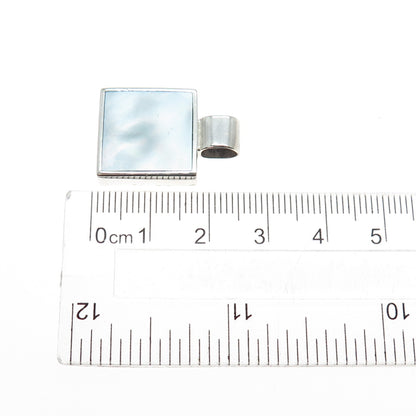925 Sterling Silver Vintage Real MOP Square Slide Charm Pendant