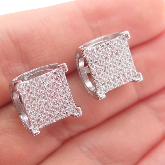 925 Sterling Silver Round-Cut C Z Arch Square Stud Earrings