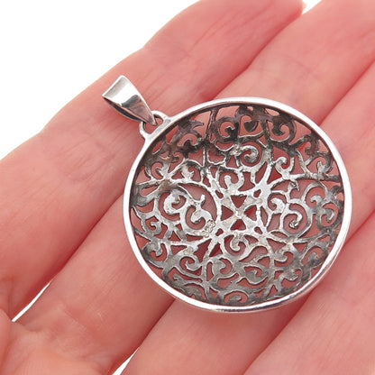 925 Sterling Silver Vintage Ornate Floral Oxidized Charm Pendant