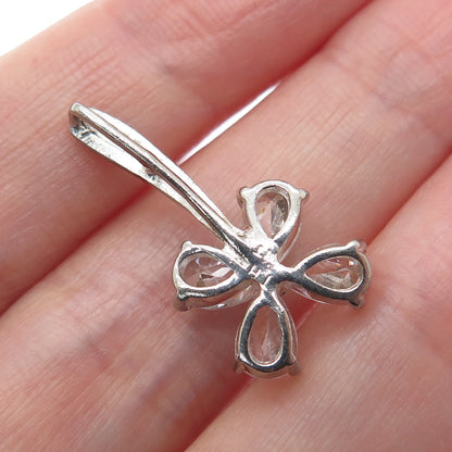 925 Sterling Silver Pear-Cut C Z Flower Charm Pendant