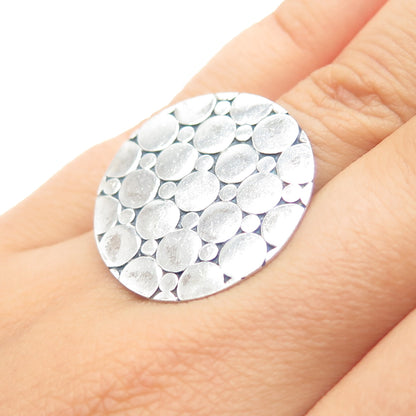 925 Sterling Silver Vintage Modernist Dotted Disc Oxidized Statement Ring Size 6