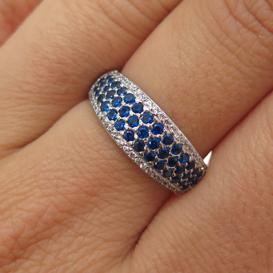 925 Sterling Silver Round-Cut Blue & White C Z Ring Size 7.25