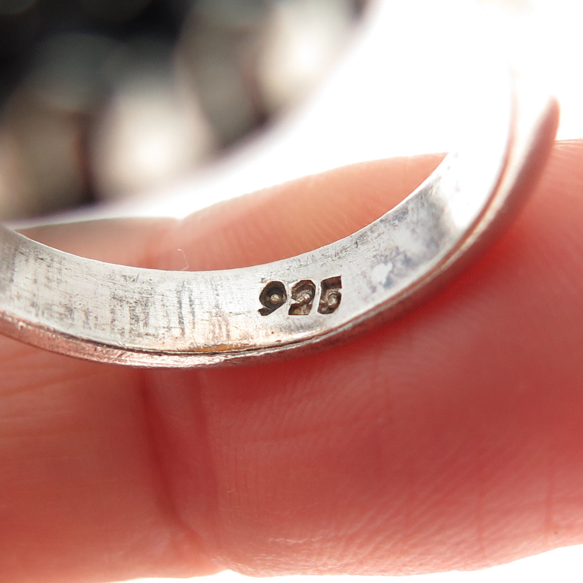 925 Sterling Silver Vintage Real Amber Modernist Oxidized Ring Size 9.5