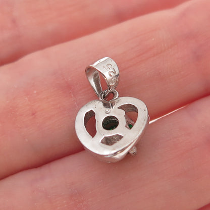 925 Sterling Silver Round-Cut Green & White C Z Heart Charm Pendant
