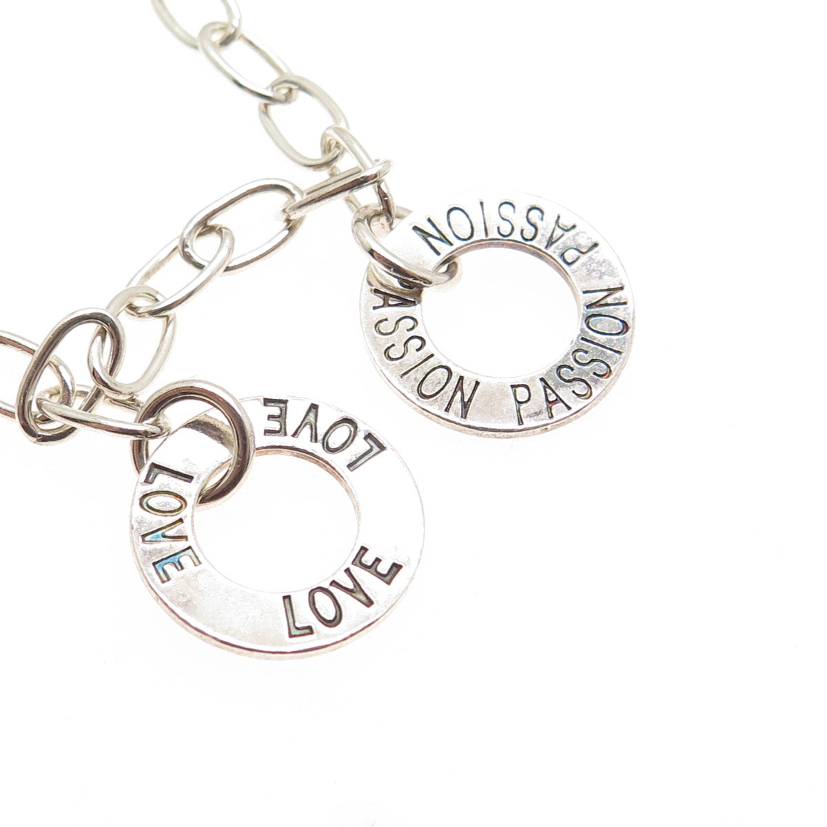 925 Sterling Silver Vintage Love Peace Strength Passion Friendship Bracelet 7"