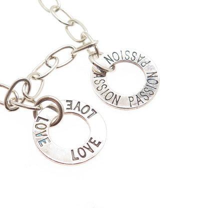 925 Sterling Silver Vintage Love Peace Strength Passion Friendship Bracelet 7"