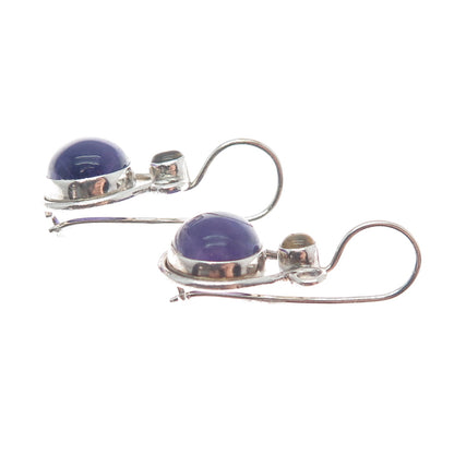 925 Sterling Silver Vintage Real Amethyst Gemstone & Clear Glass Earrings