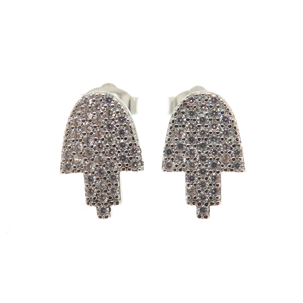 925 Sterling Silver Round-Cut C Z Sparkle Hamsa Stud Earrings