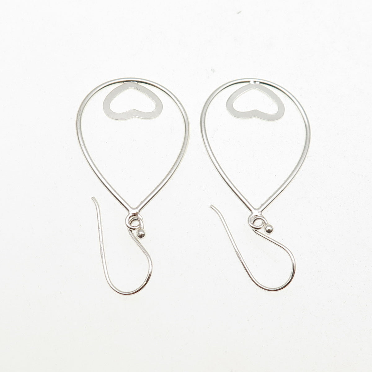 925 Sterling Silver Heart Teardrop Dangle Earrings