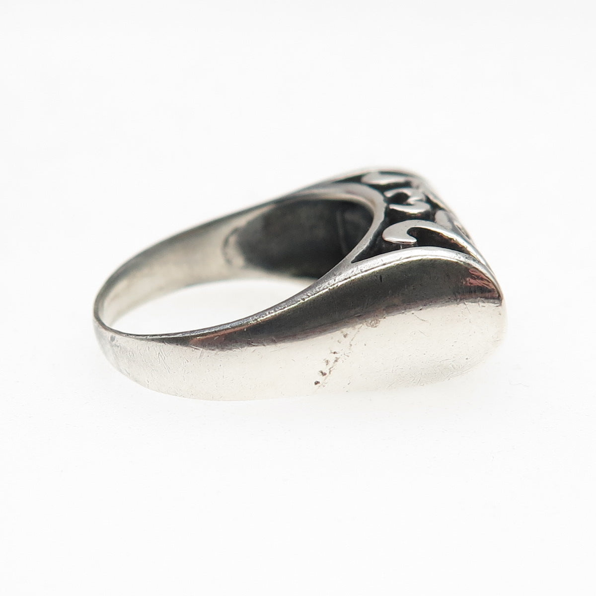 925 Sterling Silver Vintage Modernist Heart Oxidized Ring Size 8