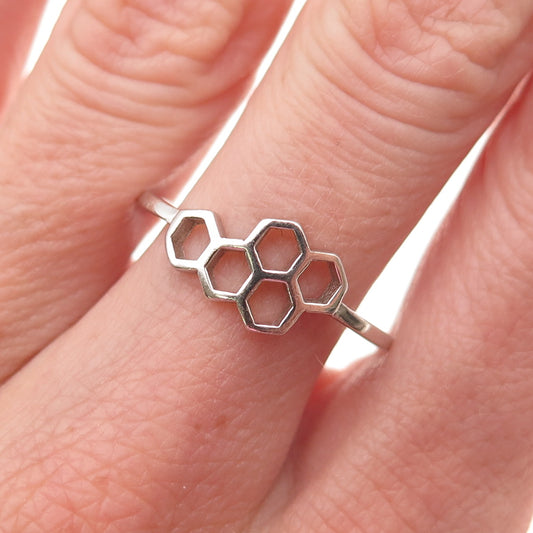 925 Sterling Silver Vintage Honeycomb Oxidized Ring Size 9.75