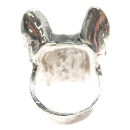 925 Sterling Silver Vintage French Bulldog Oxidized Ring Size 4.5