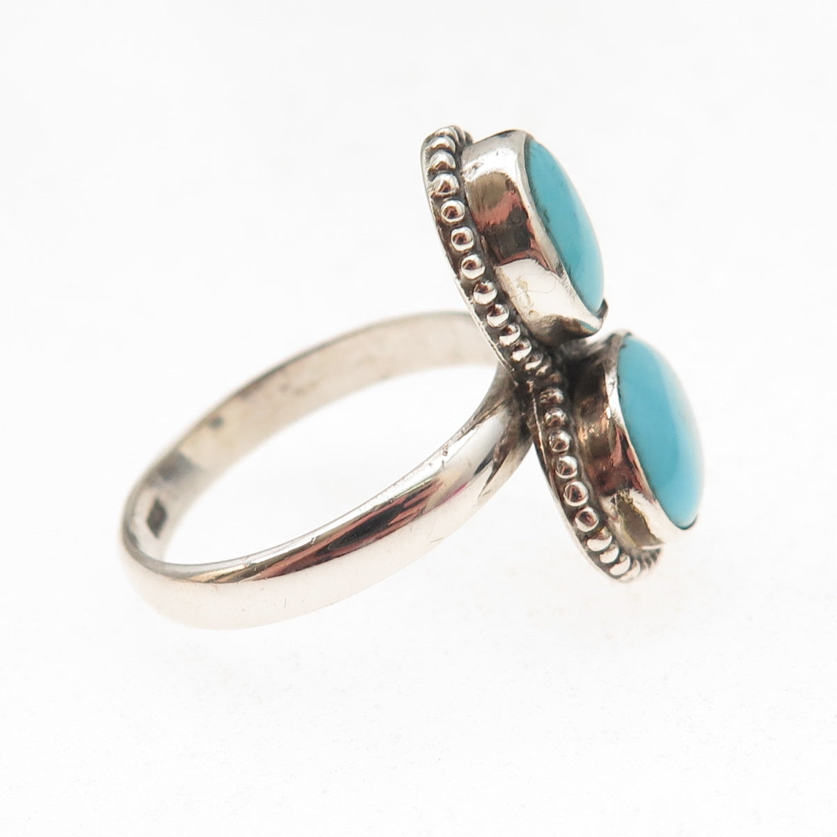 925 Sterling Silver Vintage Real Tyrone Turquoise Oxidized Ring Size 8.25