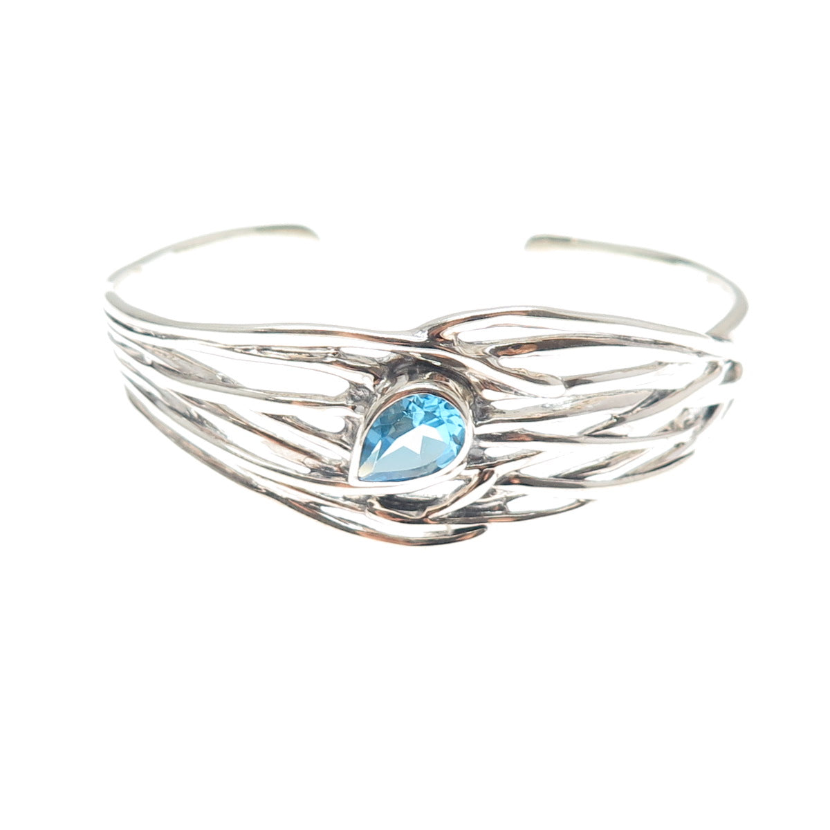 HAGIT GORALI 925 Sterling Vintage Blue Topaz Modernist Adjustable Bracelet 6.5"
