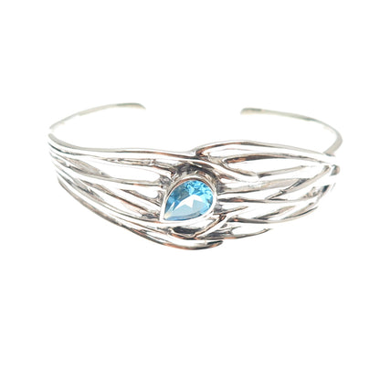 HAGIT GORALI 925 Sterling Vintage Blue Topaz Modernist Adjustable Bracelet 6.5"