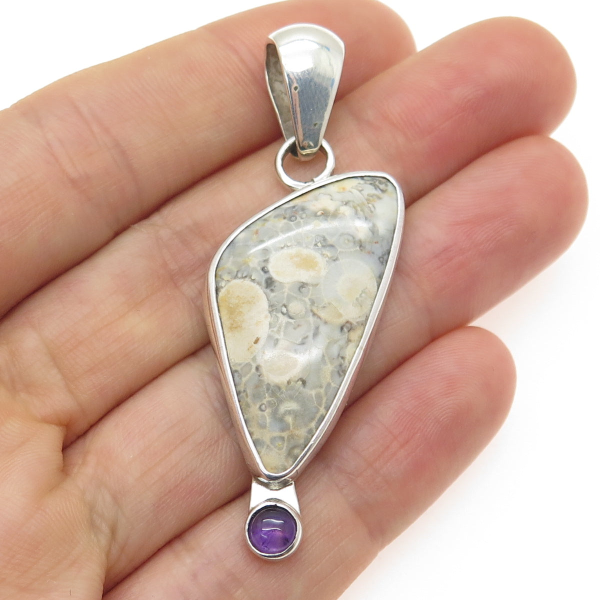 950 Silver Vintage Real Jasper & Amethyst Modernist Pendant