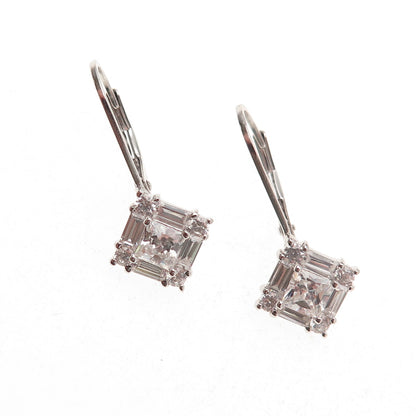 925 Sterling Silver Princess Emerald & Round-Cut C Z Earrings