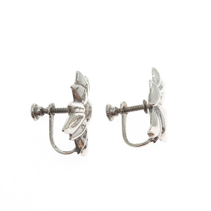 925 Sterling Silver Antique Art Deco Floral Repousse Screw Back Earrings