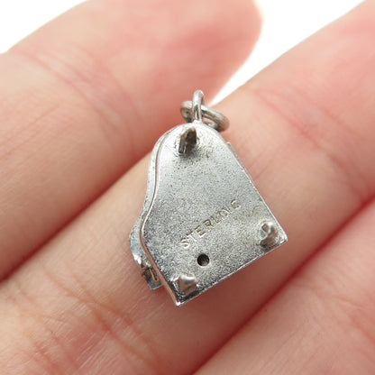 925 Sterling Silver Antique Art Deco Enamel Royal Piano Minimalist 3D Pendant