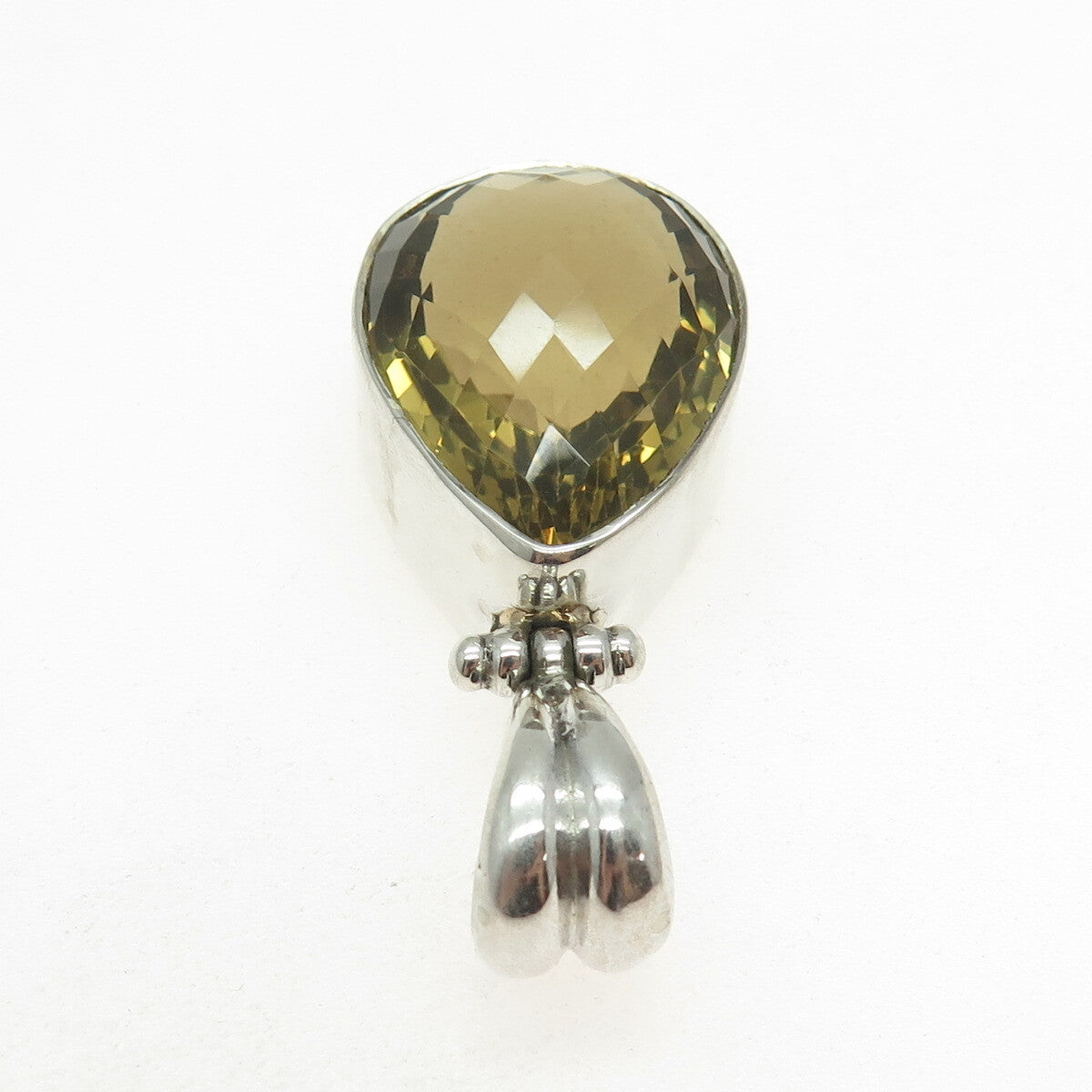925 Sterling Silver Vintage Real Pear-Cut Citrine Pendant