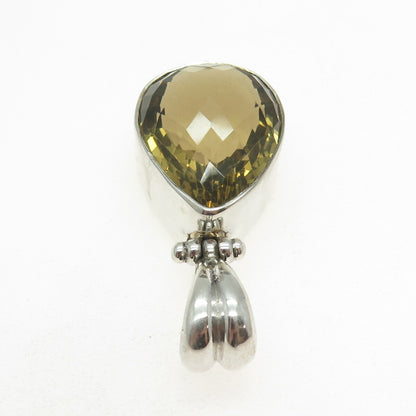 925 Sterling Silver Vintage Real Pear-Cut Citrine Pendant