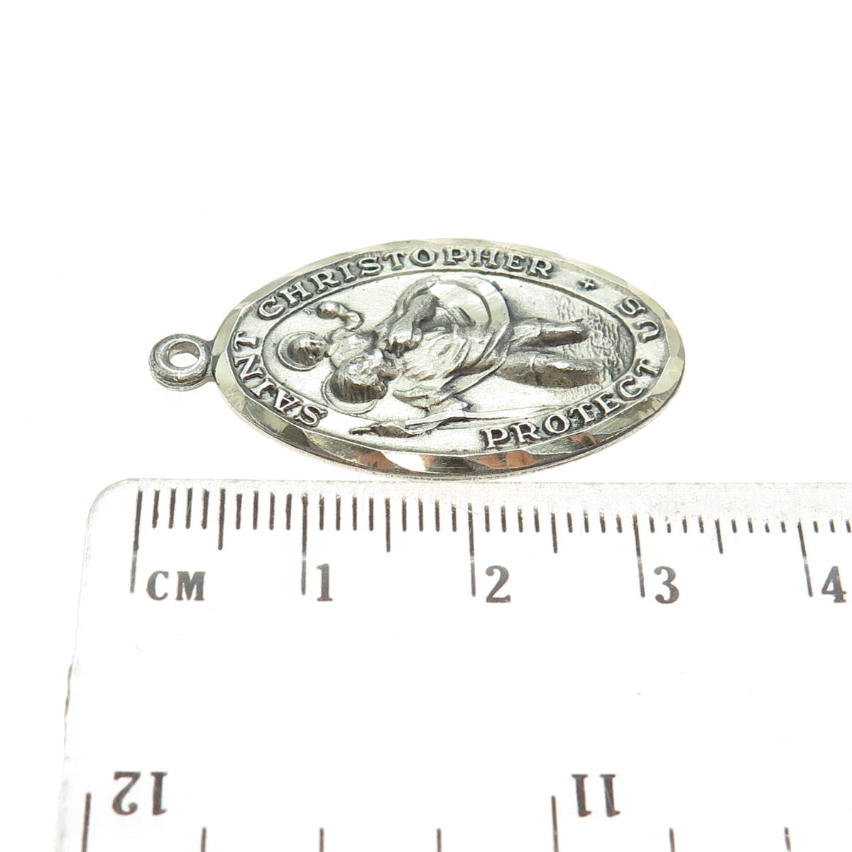 925 Sterling Silver Antique Art Deco St. Christopher Medal Religious Pendant
